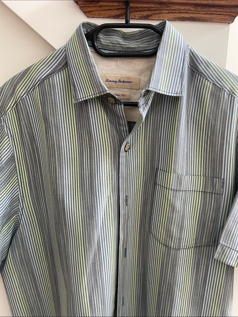 Tommy Bahama Short-Sleeve Striped Button-Down in Gray & Light Green